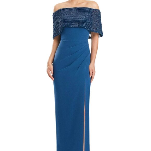 NWT Alexander by Daymor 1883F23 Jersey Evening Dress Blue Size 14 and Size 16 - Picture 1 of 7